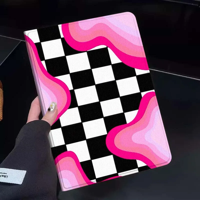 

Cartoon Checkerboard Pink Gift Tablet Case For Huawei Honor MatePad MediaPad Air 5 6 7 11 V6 V7 V8 V9 X9 X8 T10 T10s C5e T5