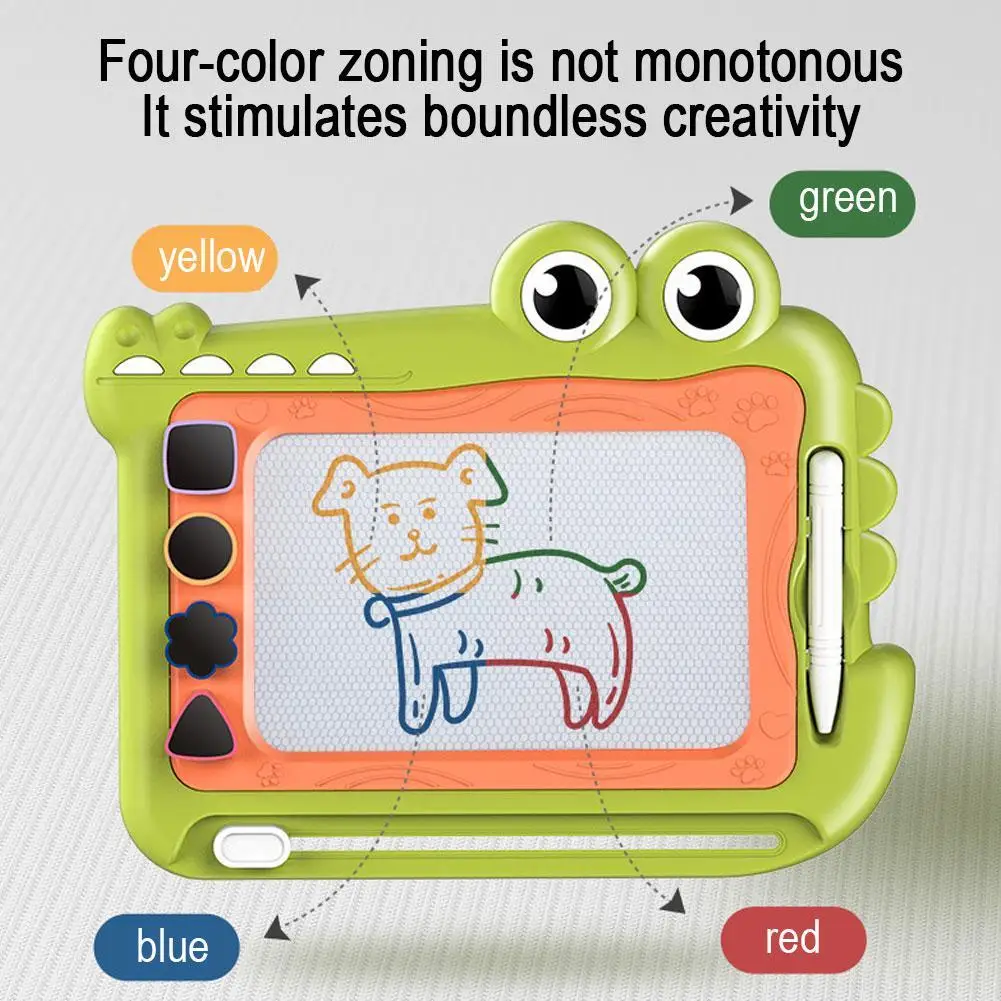 Kids Magnetic Drawing Board Cute Crocodile Doodle Pad With 4 Shape Seals Educational Early Learning Writing Tablet Toy