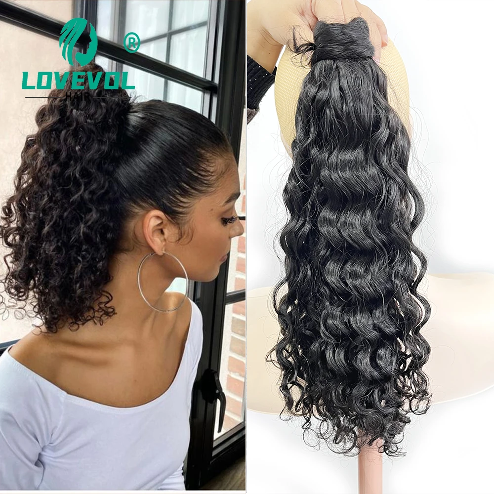 140G 160G Natural Wave Drawstring Ponytail Brazilian Human Hair Clip In Extensitons Wrap Around Water Wave With Clip Ins Hairpie