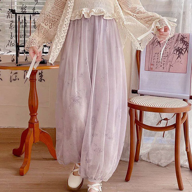 Women's Plus Size Oversized Lantern Pants Neo-Chinese Style Lightweight Autumn/Summer Daily Wear Big Size for Adults