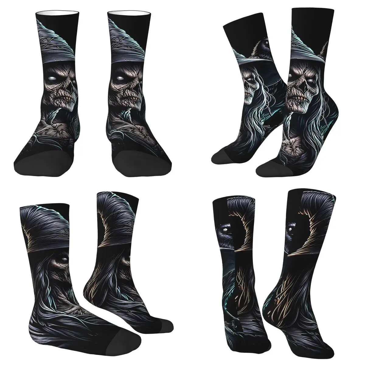 All Seasons Crew Stockings Halloween Dark Witch Skull Socks Casual Long Socks for Men Women Valentine's Day Gifts