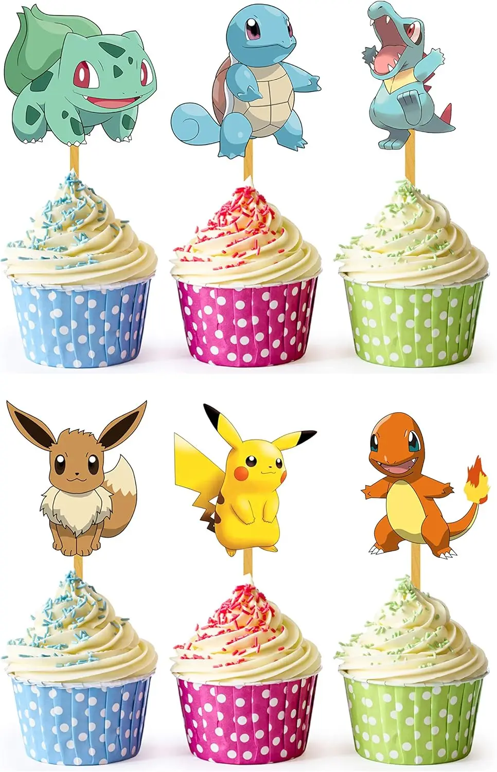 Pokemon Cake Topper Happy Birthday Decorations Pikachu Figure Pokemon Cupcake Topper Cake Flag for Kids Baby Shower Supplies