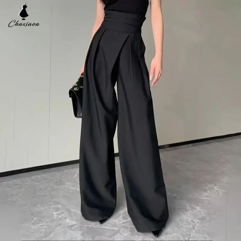 2025 Black Design Wide-Leg Pants Women's Slimming Suit Pant Magic High Waist Loose Straight Drooping Mopping Casual Trousers