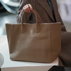 Women's Genuine Leather Tote Bag European American Style Simple Large Capacity with Open Pocket Personalized