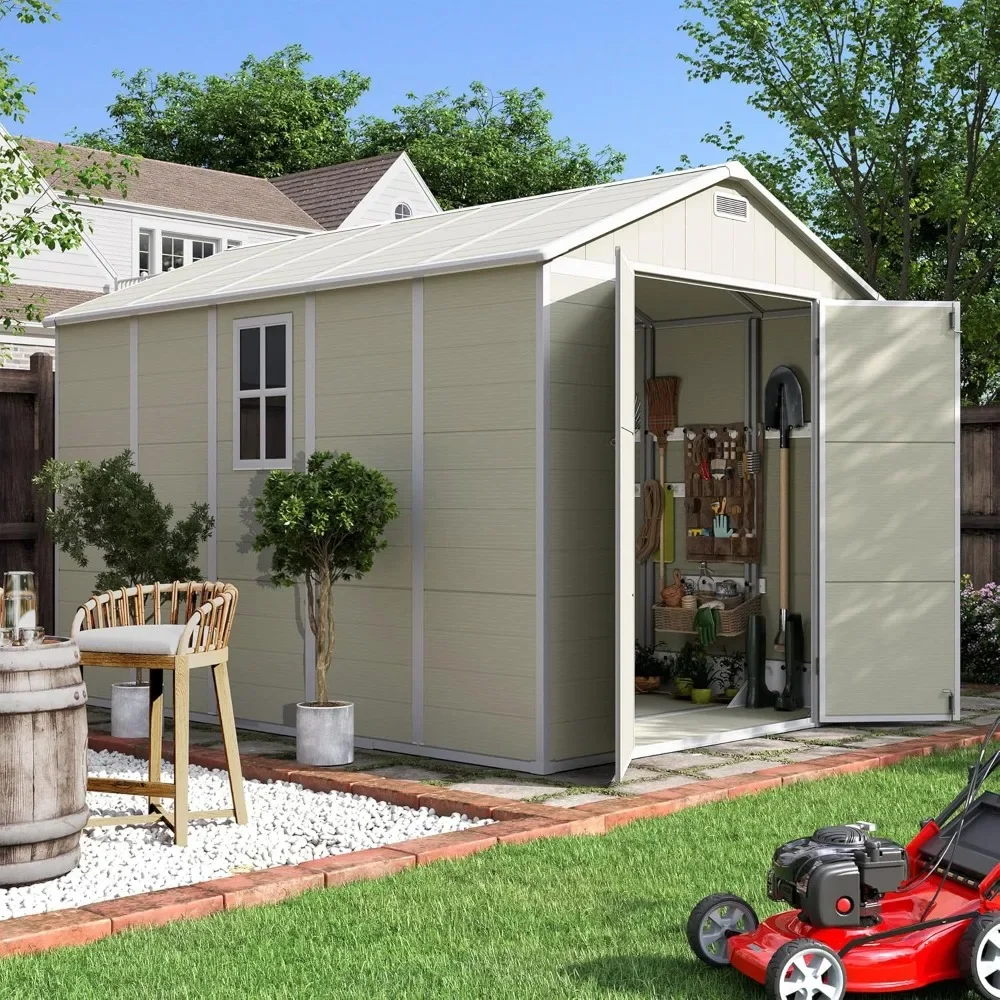 

7.5x10.7 FT Outdoor Storage Shed with Lockable Door for Bike, Garbage Can, Tool, Plastic Garden Shed