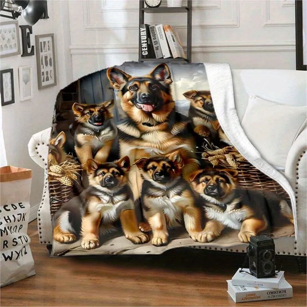 1Pc German Shepherd Blanket Dog Lover Gift Warm Fleece Throw Pet Art Home Decor Cozy Winter Essential, Suitable for Sofa,Bed,Car