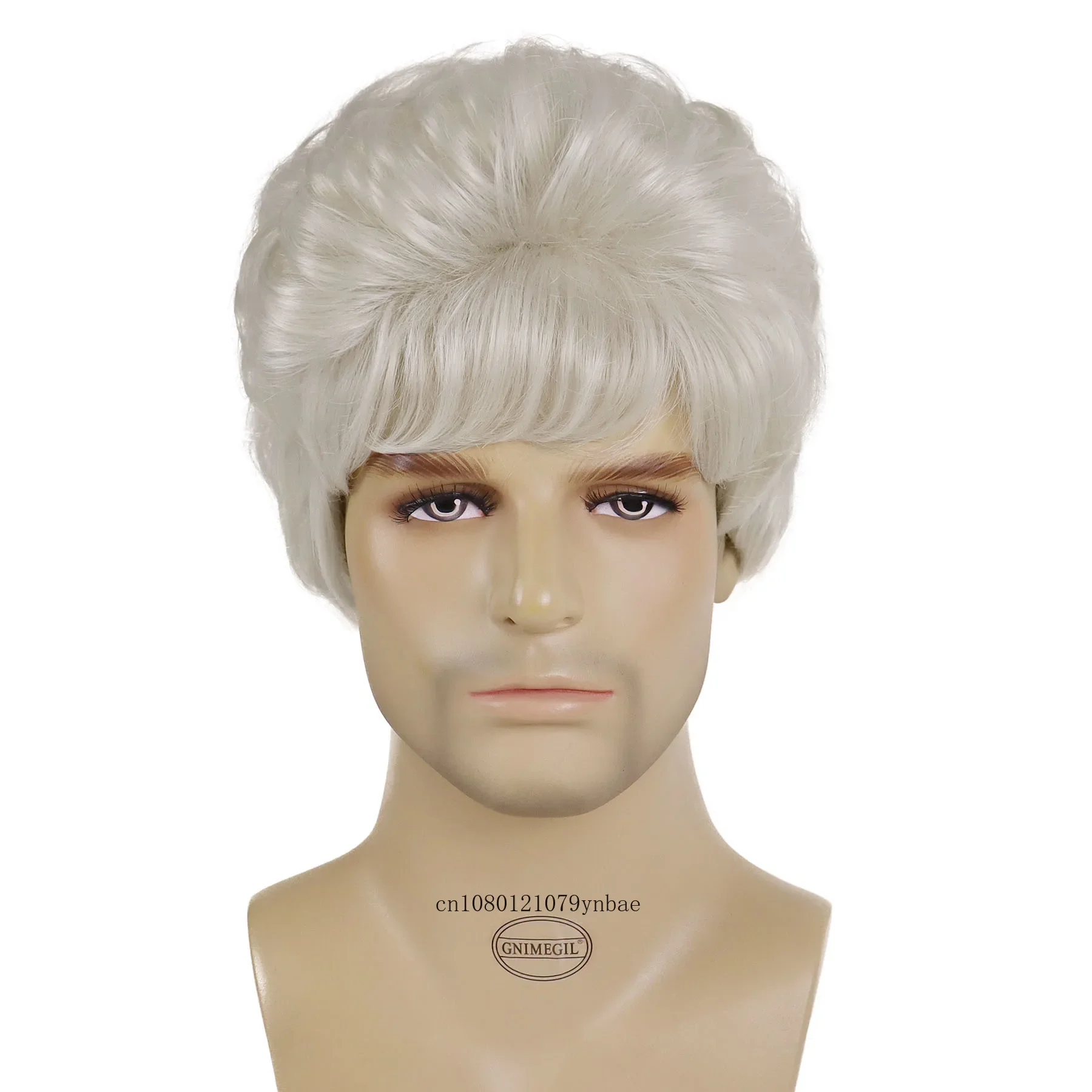 White Wigs for Men Synthetic Hair Short Curly Wig with Bangs Natural Hairstyle Blanche Wig Old Man Daily Cosplay Costume Party