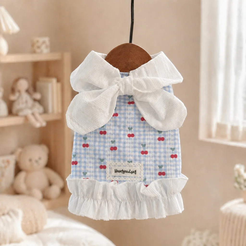 Spring and Summer New Pet Cherries Scarf Skirt Dog Cat Cute Breathable Maltese Xi Shi Bi Bear Cat Dog Vest
