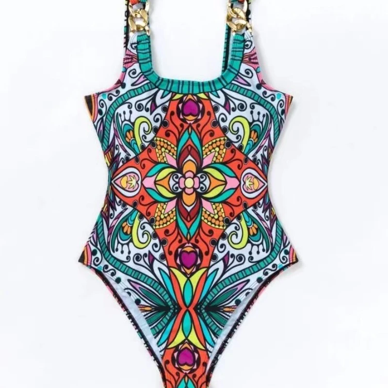 Sexy and Fashionable Swimsuit 2024 Women\'s Retro Printed Push Up Swimsuit with One Piece Swimsuit Women Hot Spring Bikini Cut