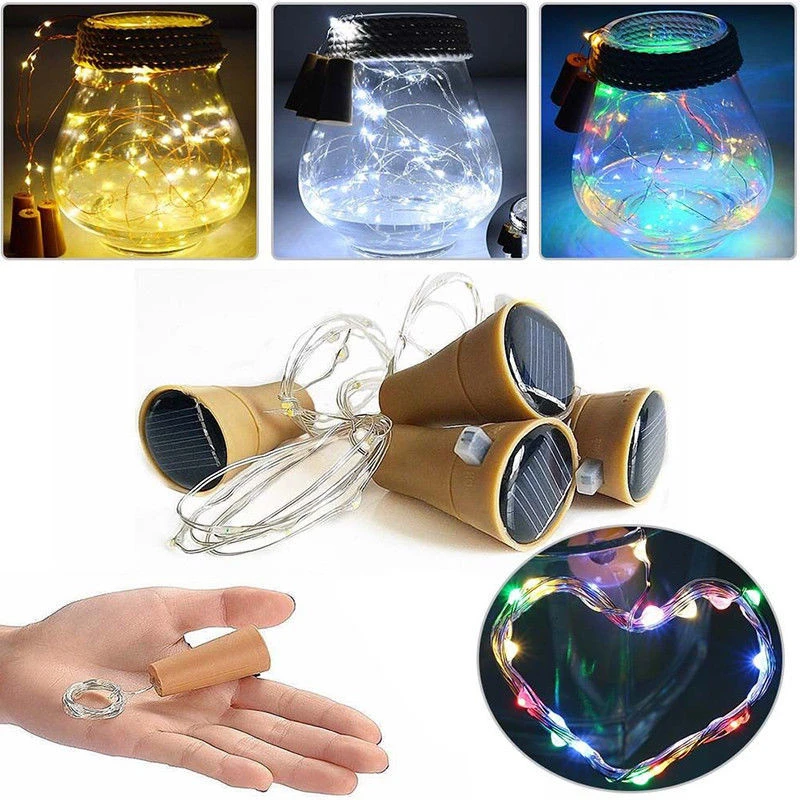 Solar/ Battery Power Cork Shaped LED Night Fairy Copper Wire String Lights Wine Bottle Light Lamp Wedding Christmas Party Decor