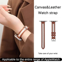 애플 워치 밴드용 가죽 스트랩, 캔버스 손목 밴드, iWatch 시리즈 7 6 5 4 3 2 SE 8 울트라 49mm 벨트, 45mm, 41mm, 44mm, 40mm, 42mm, 38mm