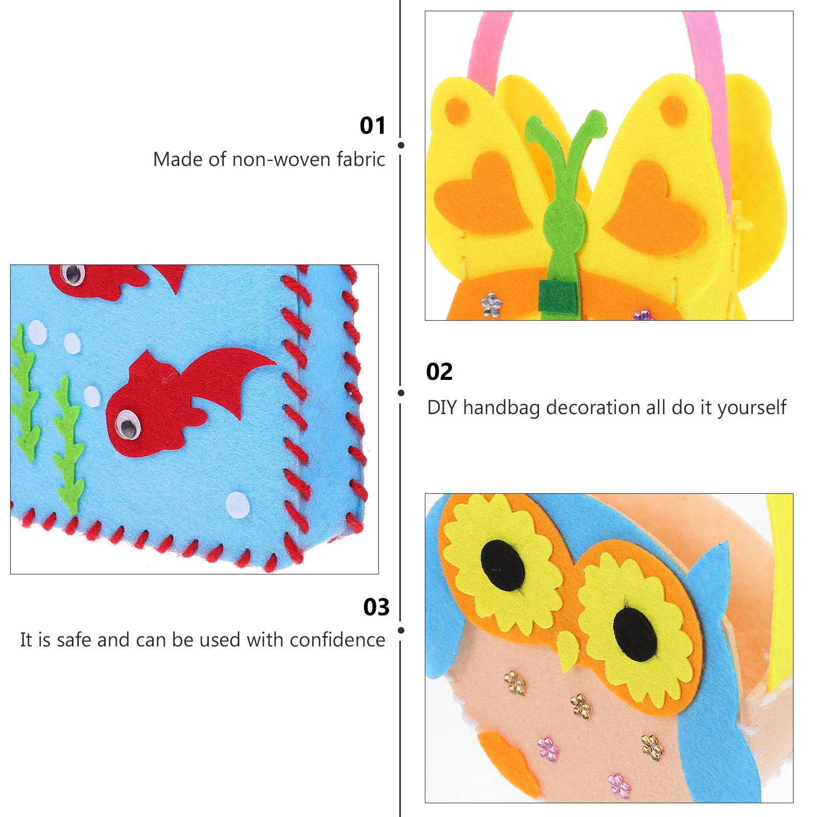 4Pcs DIY 어린이 핸드백 공예 부직포 가방 재료 키트 수제 선물 교육 활동 조정 기술 향상