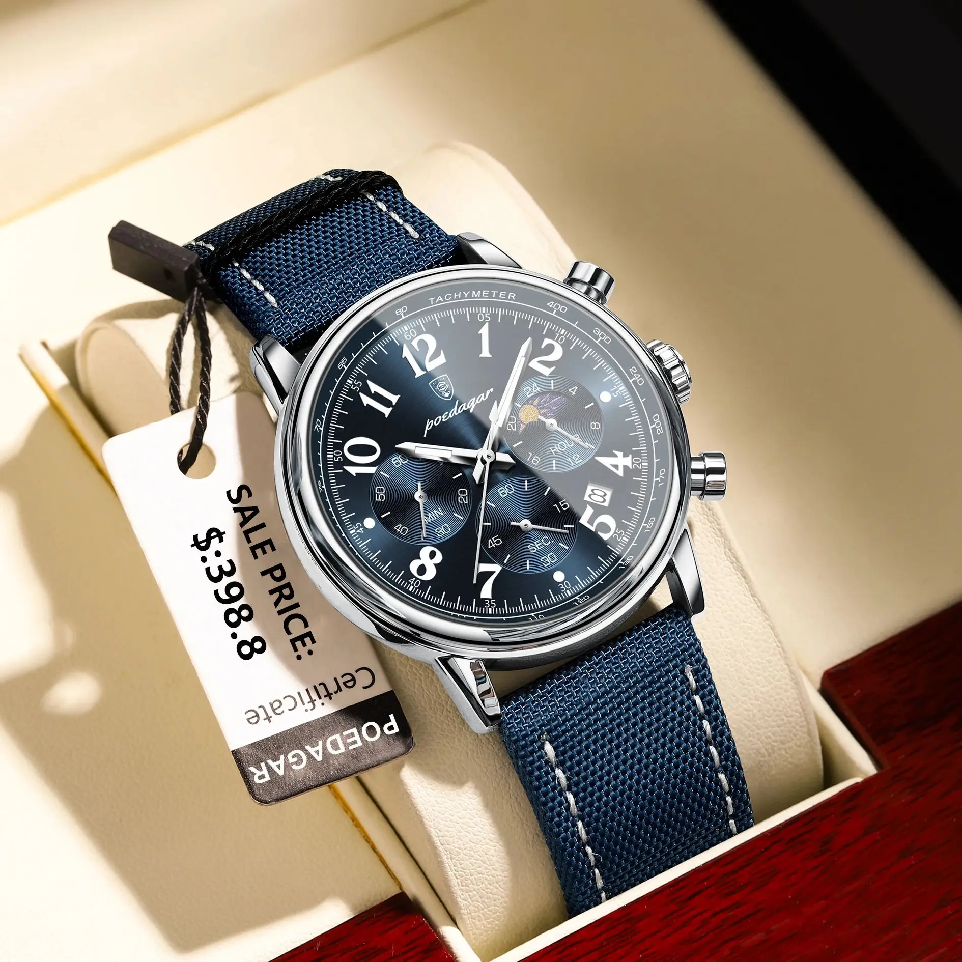 

POEDAGAR Роскошные модные мужские кварцевые часы, водонепроницаемые светящиеся нейлоновые кожаные мужские часы с датой, хронограф, спортивные мужские наручные часы