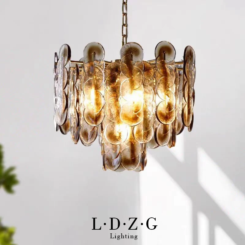 Lámpara americana para sala de estar, lámpara colgante de cristal ámbar retro, lámpara colgante creativa para decoración de dormitorio y comedor de diseñador