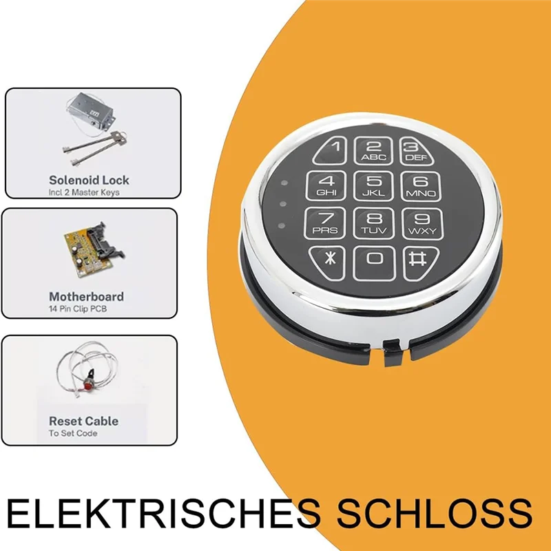 AB13-Chrome Finish Electronic Safe Lock Replacement With Solenoid & 2 Override Keys, Fireproof Security Safe Box Set