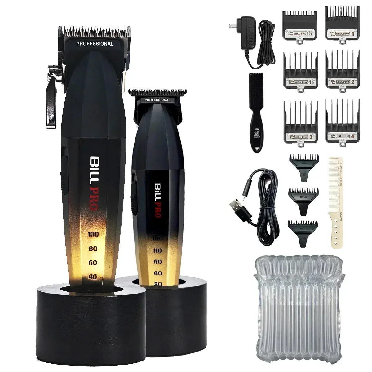 2PCS BL600 BL800 BiLLPRO Professional Hairtrimmer Charging Base Barbershop Oil Head Engraving Barber 2000mAh HairClipper for Men