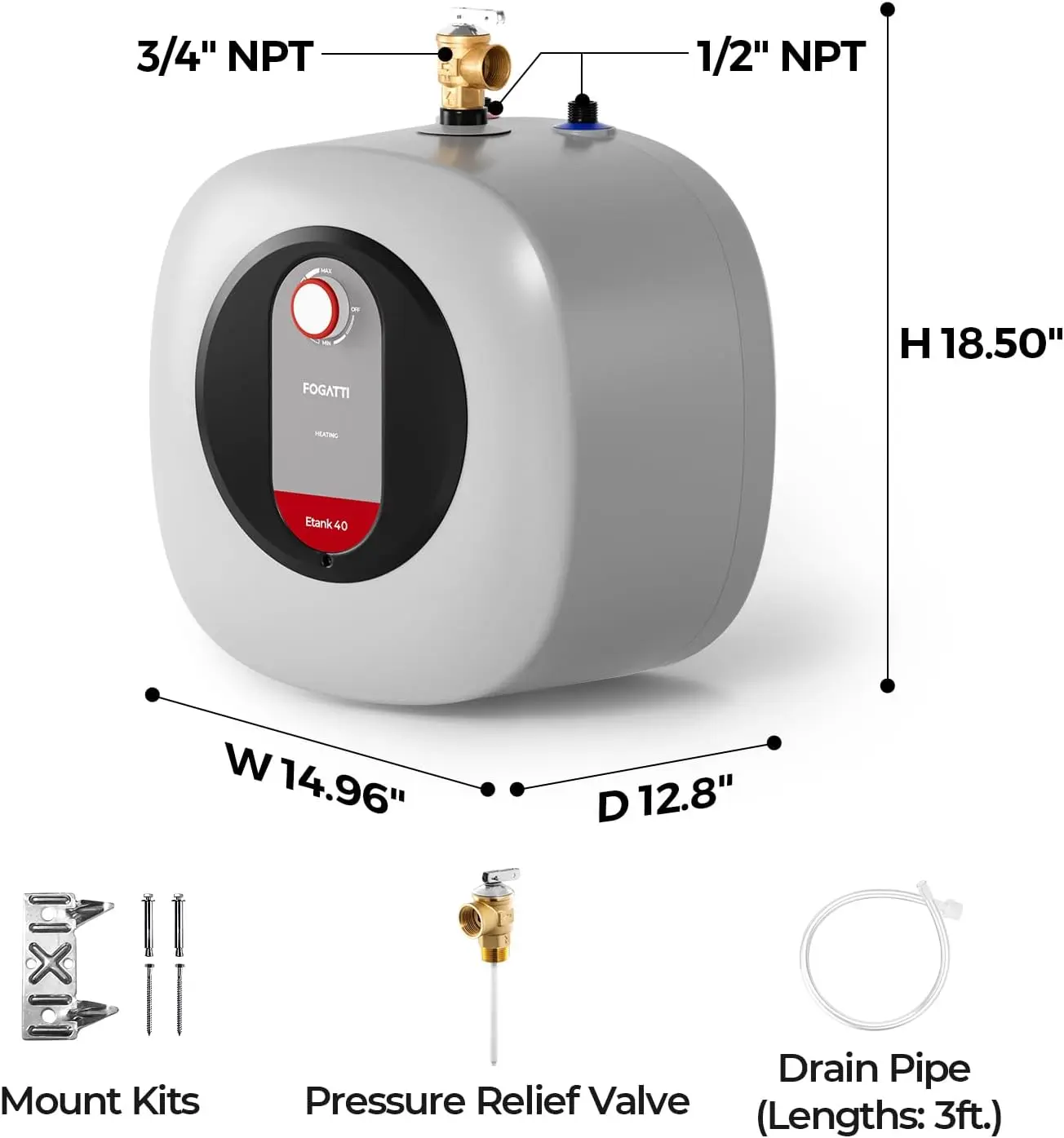 Chauffe-eau électrique instantané 8.0 V, 120 W, 1440 gallons, montage mural ou au sol, facile à installer, point d'utilisation