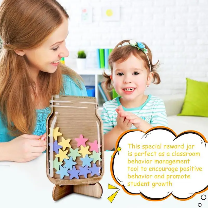 Reward Jars for Kids 25 Stars Wooden Classroom Teaching Aids for Kids Portable Behavior Chart for Teachers Students