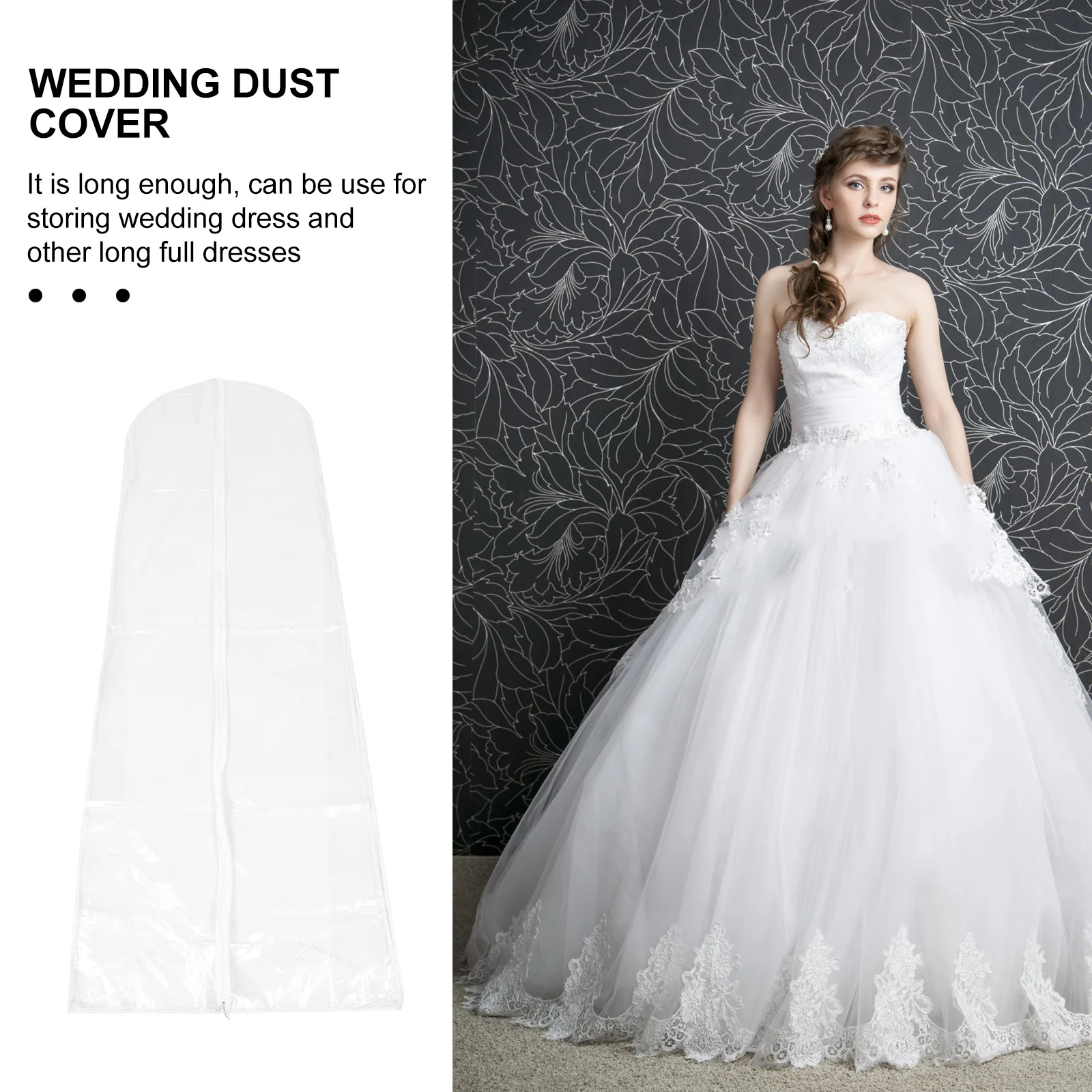 

Garment Cover Premium Peva Long Wedding Dress Storage Bag Waterproof Dust Proof Tear Resistant Smooth Zipper Hanging