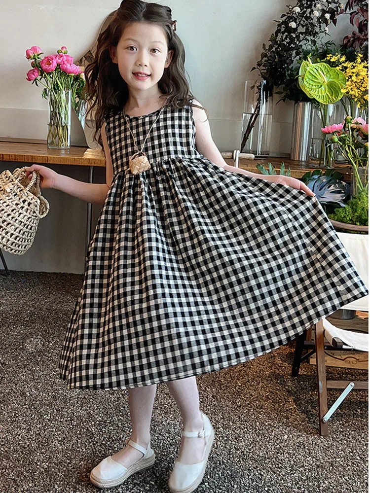 2026 Girls\' Dresses Summer New Blue Teen Girls Black Dress Big Girl Size 7 2 3 4 5 6 8 9 10 11 12 Dresses Midi Long With Pockets