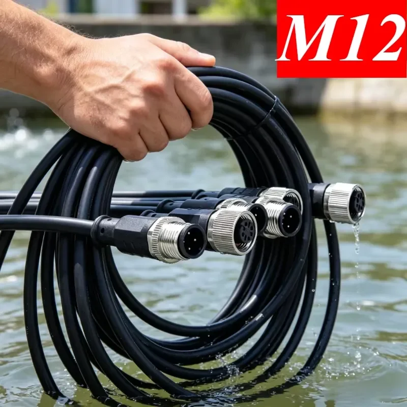 Double Head 3 4 5 6 8 12 17 Pin Elbow Male Head to Straight Female Head M12 Aviation Sensors Communication Connector 2 Meters