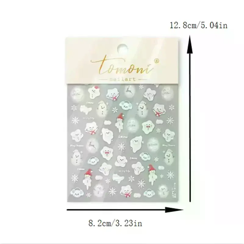 Lindo estilo navideño arco copo de nieve muñeco de nieve árbol de Navidad pegatinas para decoración de uñas pegatinas impresas para decoración de uñas para mujeres regalos
