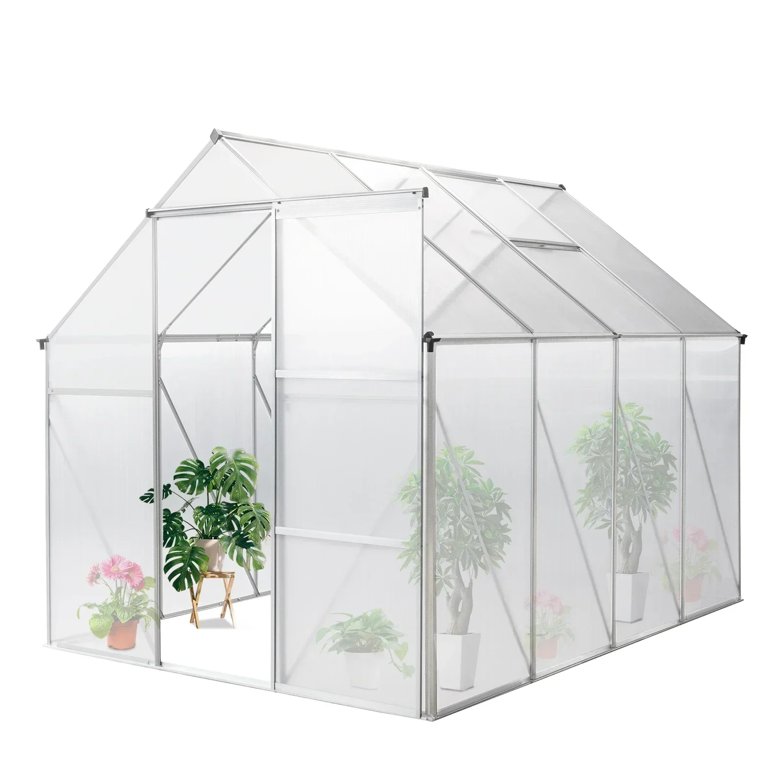 6x8 Silver Hybrid Polycarbonate Greenhouse for Gardens