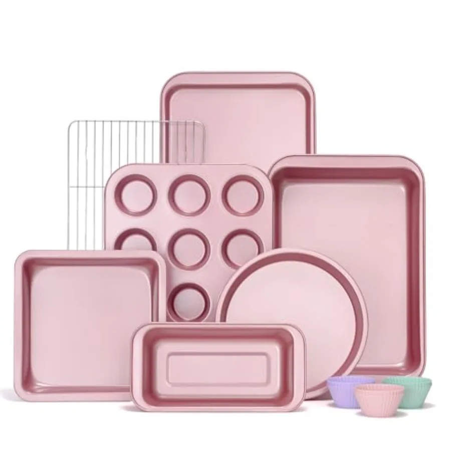 

Baking Pans Sets, Nonstick Bakeware Sets 7-Piece with Round/Square Cake Pan, Loaf Pan, Muffin Pan, Cookie Sheet, Roast Pan, Coo
