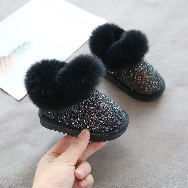 2024 Winter Kids Fashion Snow Boots Thick Child Genuine Leather Warm Plush Soft Bottom Baby Girls Boots Winter Ski Boot for Baby