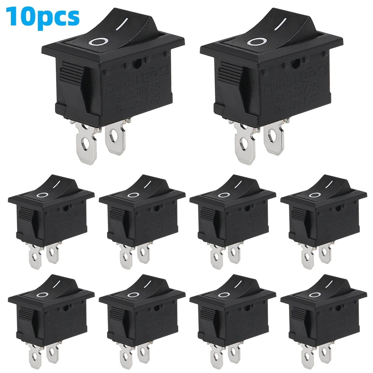 10pcs Snap-in Boat Rocker Switch Toggle Power SPST ON-OFF 2 Pin AC 250V 6A 125V 10A 2 Pin Position Snap Switch for Car Auto Boat