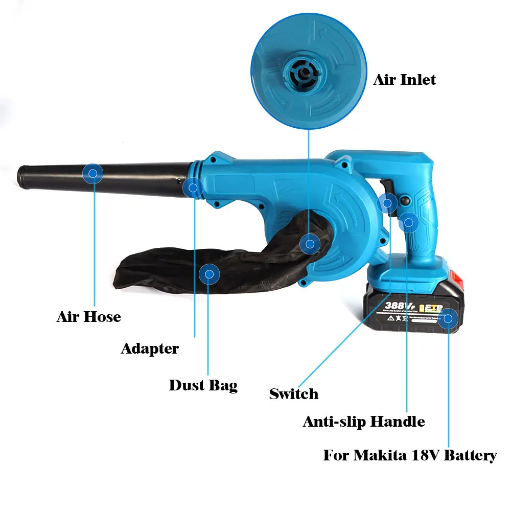 Cordless Electric Air Blower 2 In 1 Air Blower&Suction Handheld Leaf Computer Dust Collector Cleaner For Makita 18V Battery