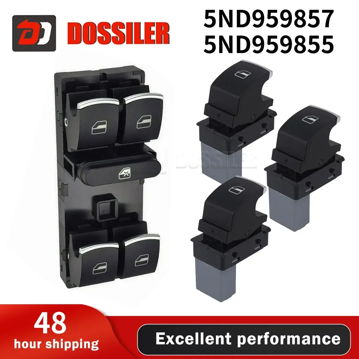 5ND959857 5ND959855 Dossiler new Power Window Switch For VW Golf 5 6 GTI MK5 MK6 Jetta Tiguan Passat B6 CC Seat Leon MK2 Fabio