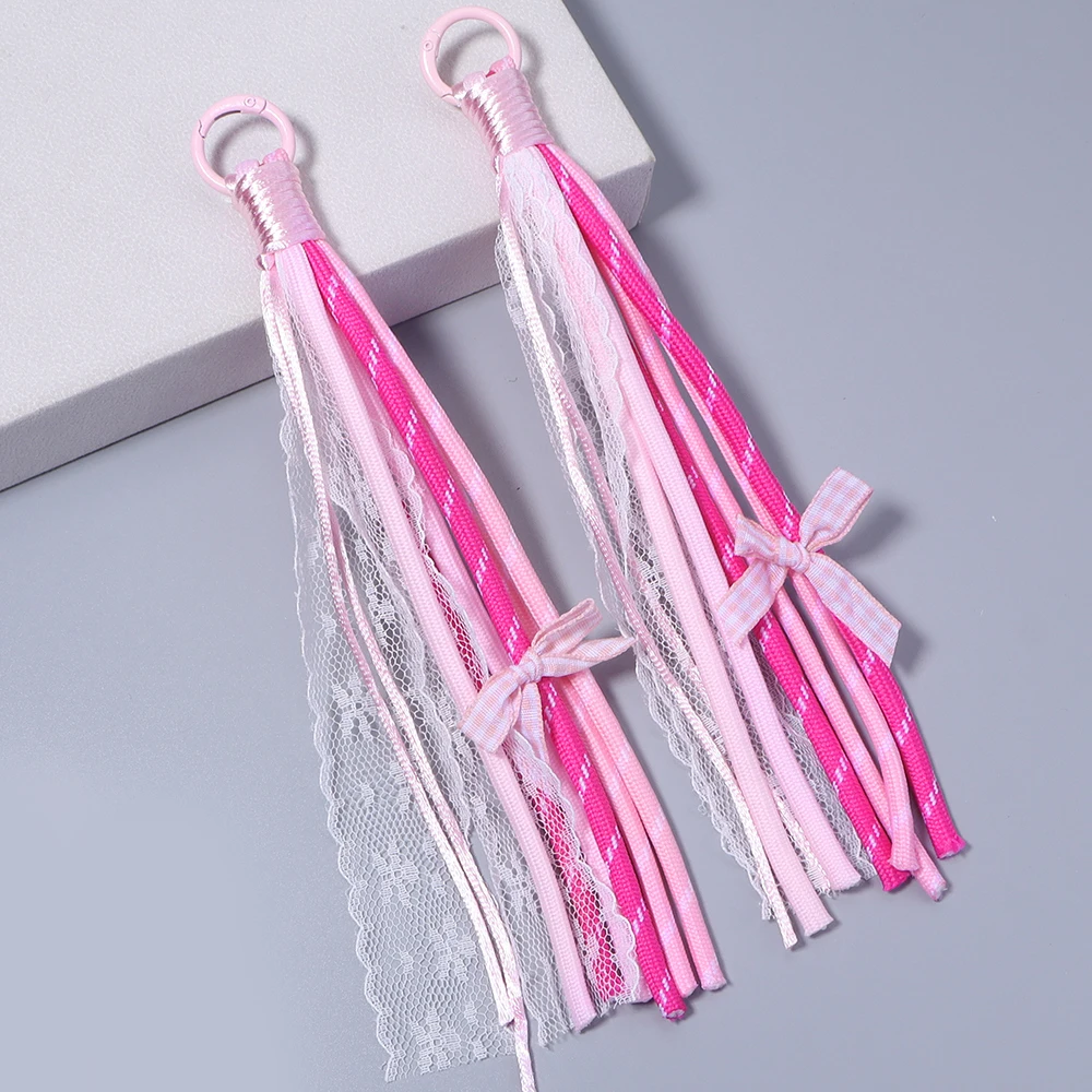 Lace Braided Lanyard Keychain with Bow Pendant