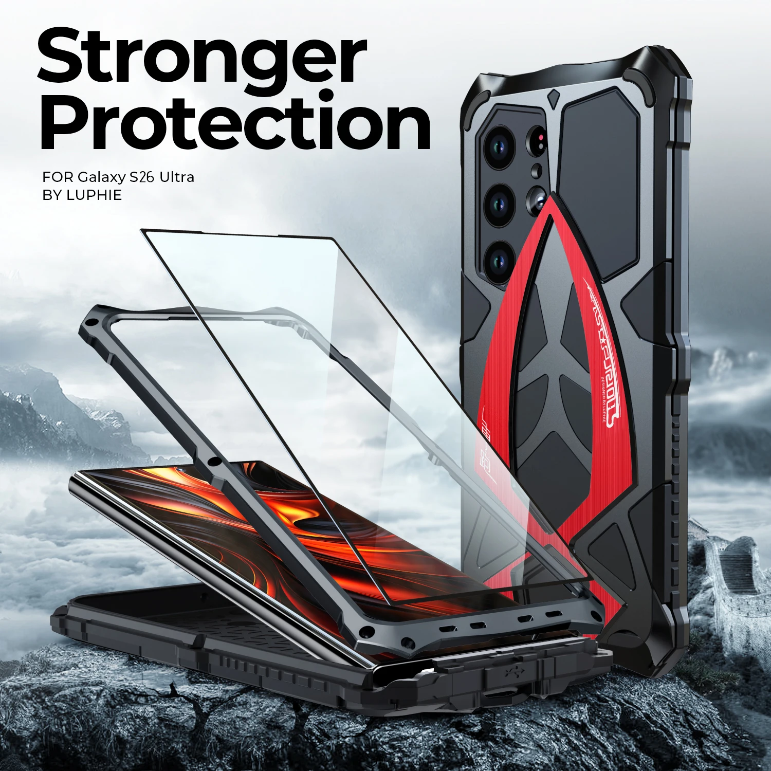 Capa de Metal 360 Full Doom Armor para Samsung Galaxy S26 Ultra, Bumper de Alumínio Híbrido Resistente a Impactos para Samsung S26 Ultra