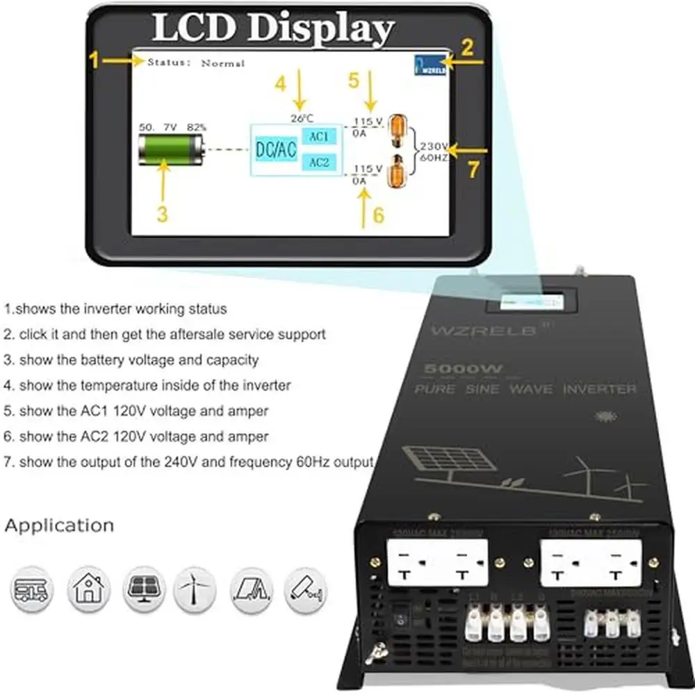 5000W 24V Split Phase Sine Wave Inverter 10KW Surge Control Battery Powered