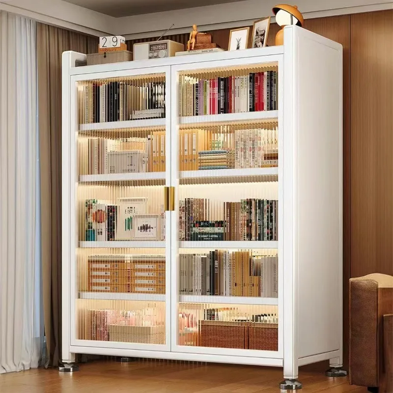 Steel Freestanding Bookshelf Floor Standing Storage Cabinet Dustproof Display Cabinet Wall Adjacent Bedroom Living Room