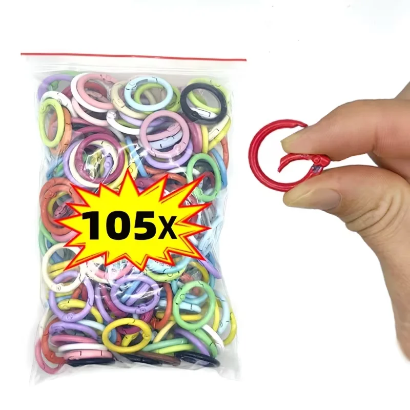 105pcs Colored Metal Spring Clasps O-Rings Openable Round Keychains, Random Mixed Colors, Split Ring Hooks,Suitable DIY Making
