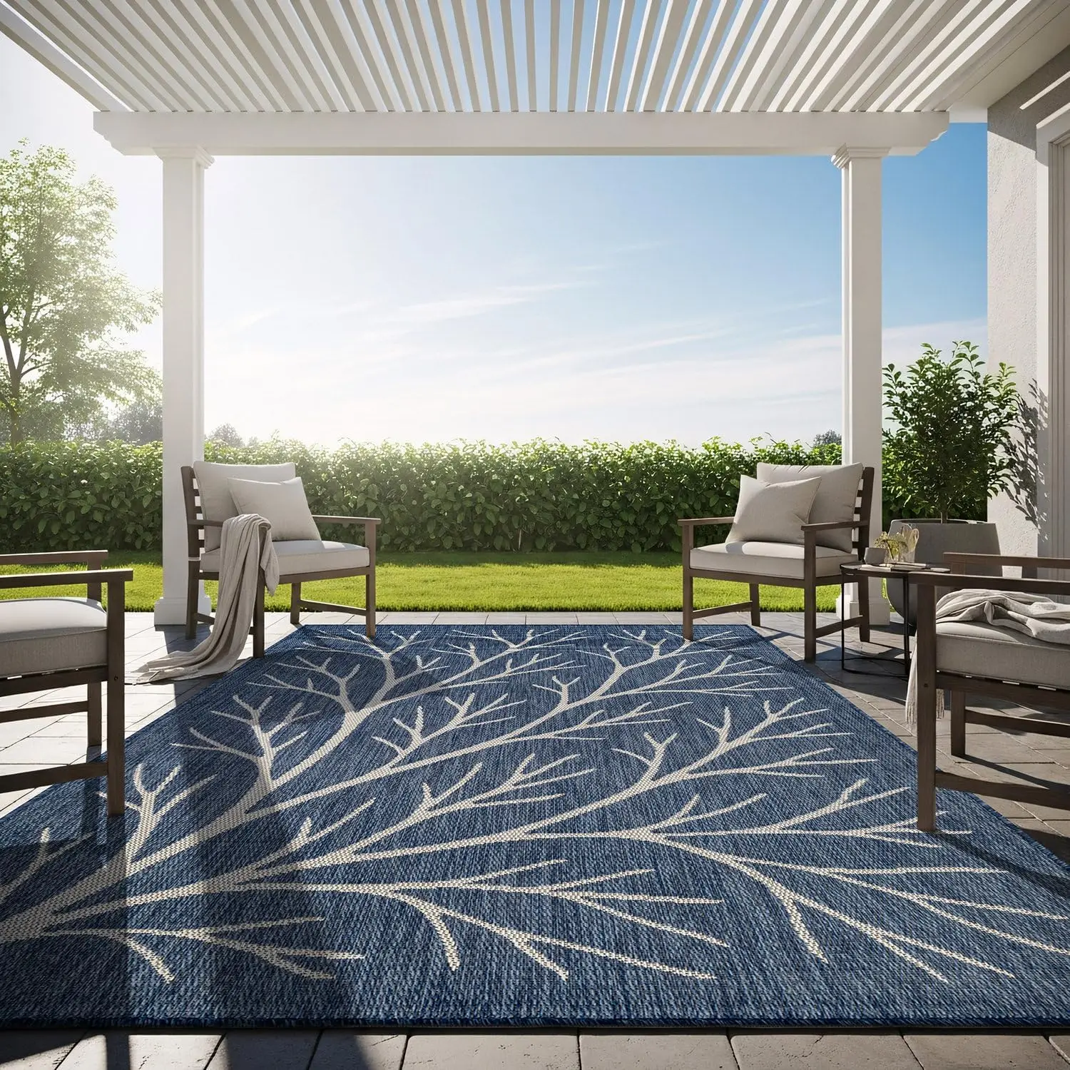 

Washable Indoor Outdoor Rug 6x9 Modern Area Rugs Branch Pattern Non Shedding Waterproof Easy Clean Patio Deck Porch Living Ro