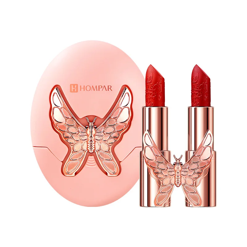 Butterfly Dance Velvet Two-Color Lipstick Kit Waterproof Easy to Color Matte Plain Face White Good-looking Makeup