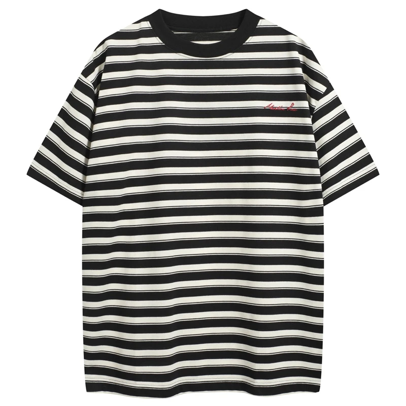 Stripe MARTINE ROSE Embroidery Red Signature Label T Shirt Men Women Round Neck Short Sleeve Loose Daily T-shirt Tops Tee