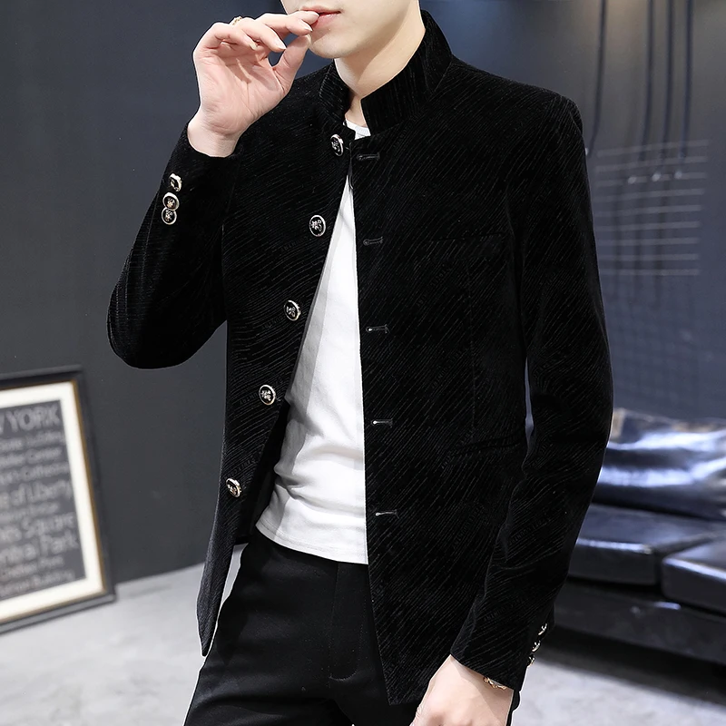 

Мужская модная куртка на флисовой подкладке с воротником-стойкой, приталенная, осенне-зимняя, новая, из плоского бархата, трендовая, корейский бренд, индивидуальный стиль