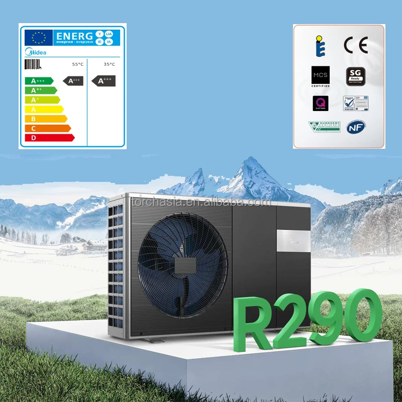 

2026Midea R290 Electric Heat Pump Monobloc 9kW 12kW 15kW A+++ High COP Smart Control Inverter Compressor Silent Air Water Heater