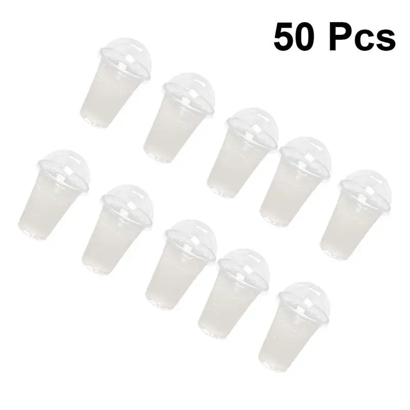 

50 Sets of 380ml Disposable Clear Coffee Cups Disposable with a Hole Dome Lids Outdoor for Picnic Birthday Kitchen Party