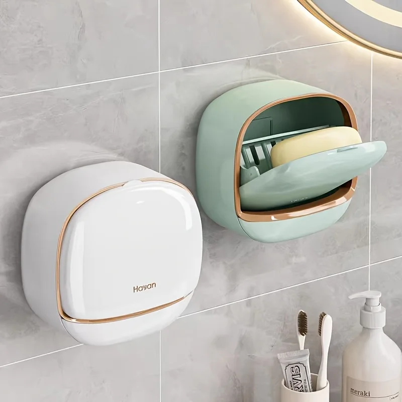 Estante para jabón de pared sin perforaciones, caja de almacenamiento de estilo crema de alta gama con drenaje para baño doméstico, soporte para jabón, organizador de almacenamiento, caja de almacenamiento