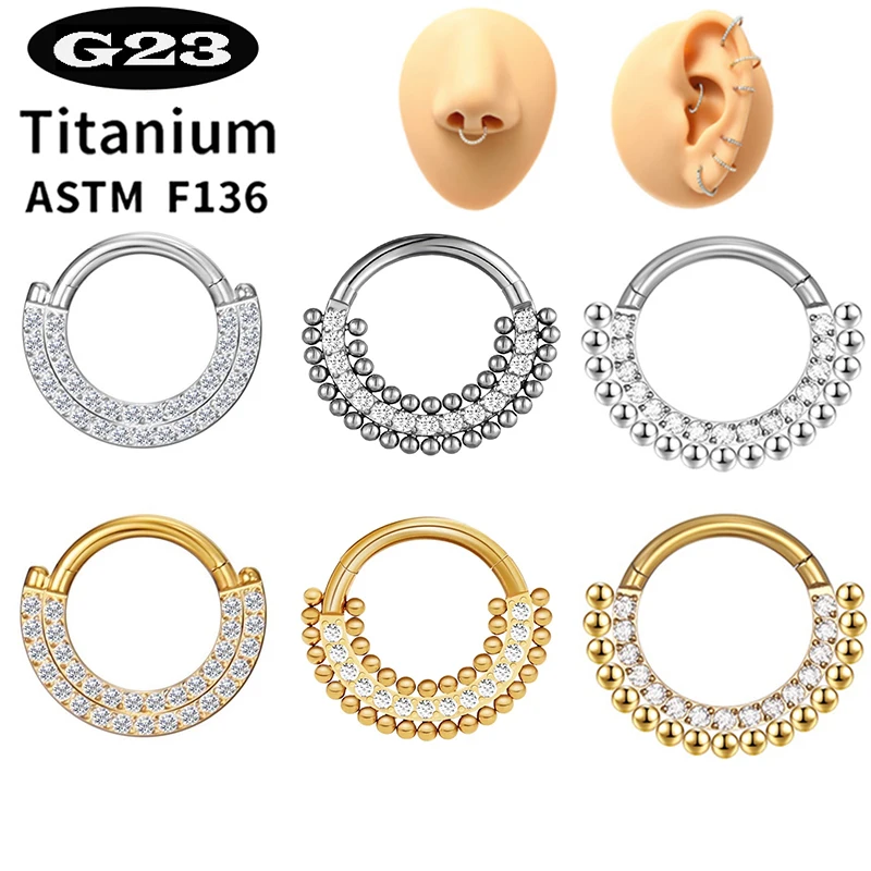 

1PC G23 Titanium Piercing Jewelry Wholesale Hinged Nose Ring Septum Hoop Cartilage Daith Earring CZ Helix Piercing Conch Clicker