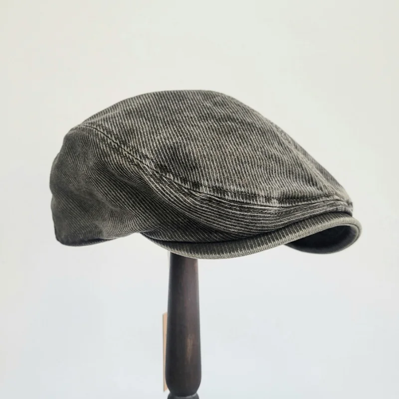 Corduroy Flat Cap, Distressed Vintage Beret, Unisex Hat