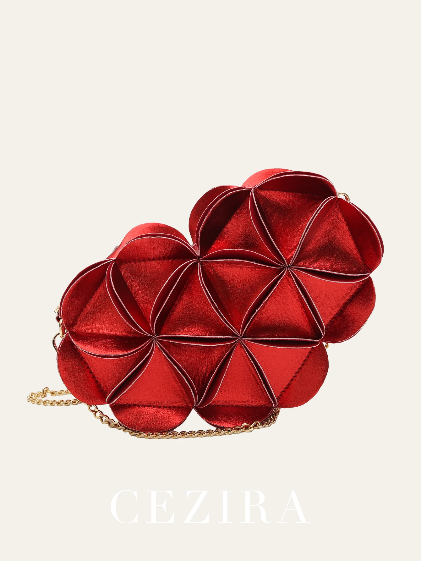 CEZIRA Sweet Heart Shaped Women PU Vegan Leather Flower Patchwork Handbag Romantic Small Purse Chain Shoulder Cross body Bag Y2K