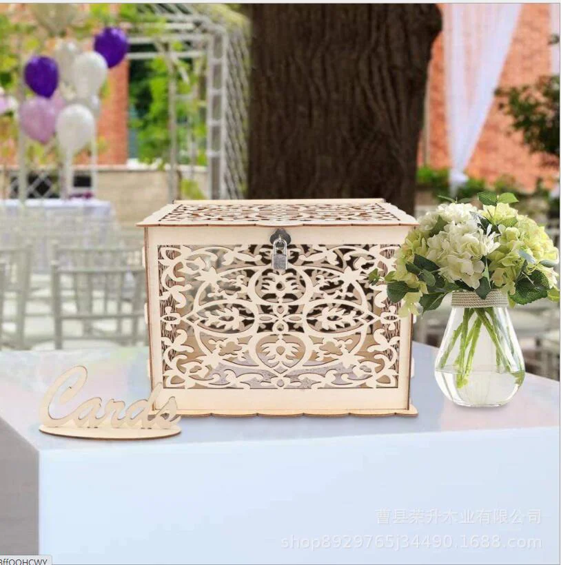 Scatola per biglietti di nozze fai-da-te Porta carte in legno rustico Porta carte Decorazione per festa di nozze Scatola per carte in legno Scatola per carte regalo