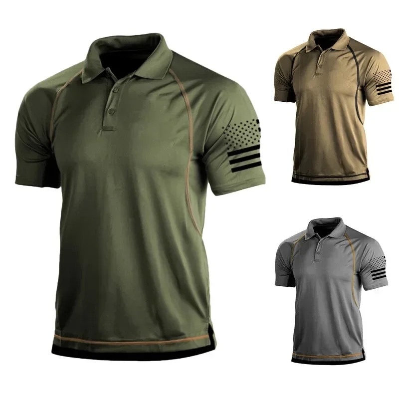 Summer Casual Slim Men\'s Polo Shirt Quick Dry Sports Military Tactical Polo Shirts for Men Lapel Sportswear Bottoming Sweatshirt