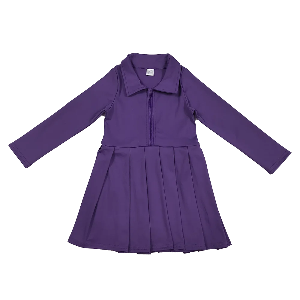 

9.17 Winter Hot Sale Wholesale Western Boutique children clothing Baby Girls Purple Long Sleeves Zipper Yoga Active Knee Length